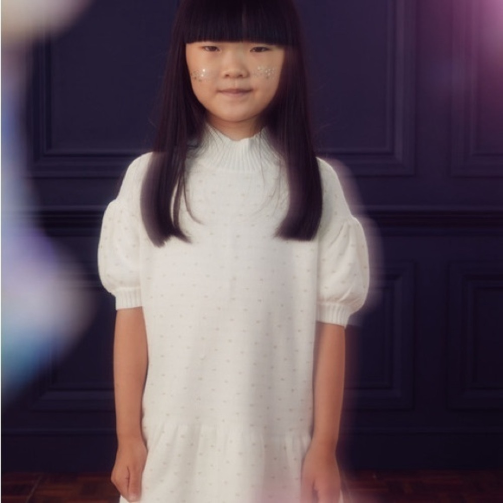 Holiday White Sweater Dress from Tea Collection knit with golden sparks - Picture 3 of 7